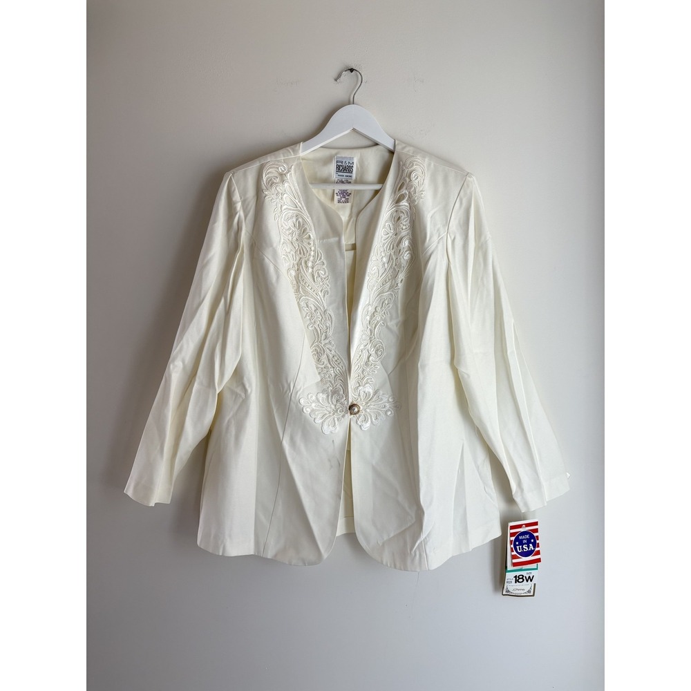 NWT R&M Richards by Karen Kwong Vintage Ivory Beaded Lace 2-Piece Blazer Set 18W